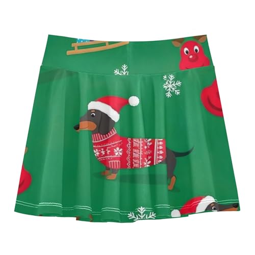 Joisal Dance Golf Athletic Shorts for Girls Skorts Toddler Tennis Skirts Flowy Skirt Christmas Dachshund Dogs Green 4t2