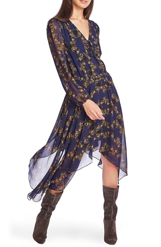 1.STATE Womens V-Neck Floral Print Midi Dress Blue S