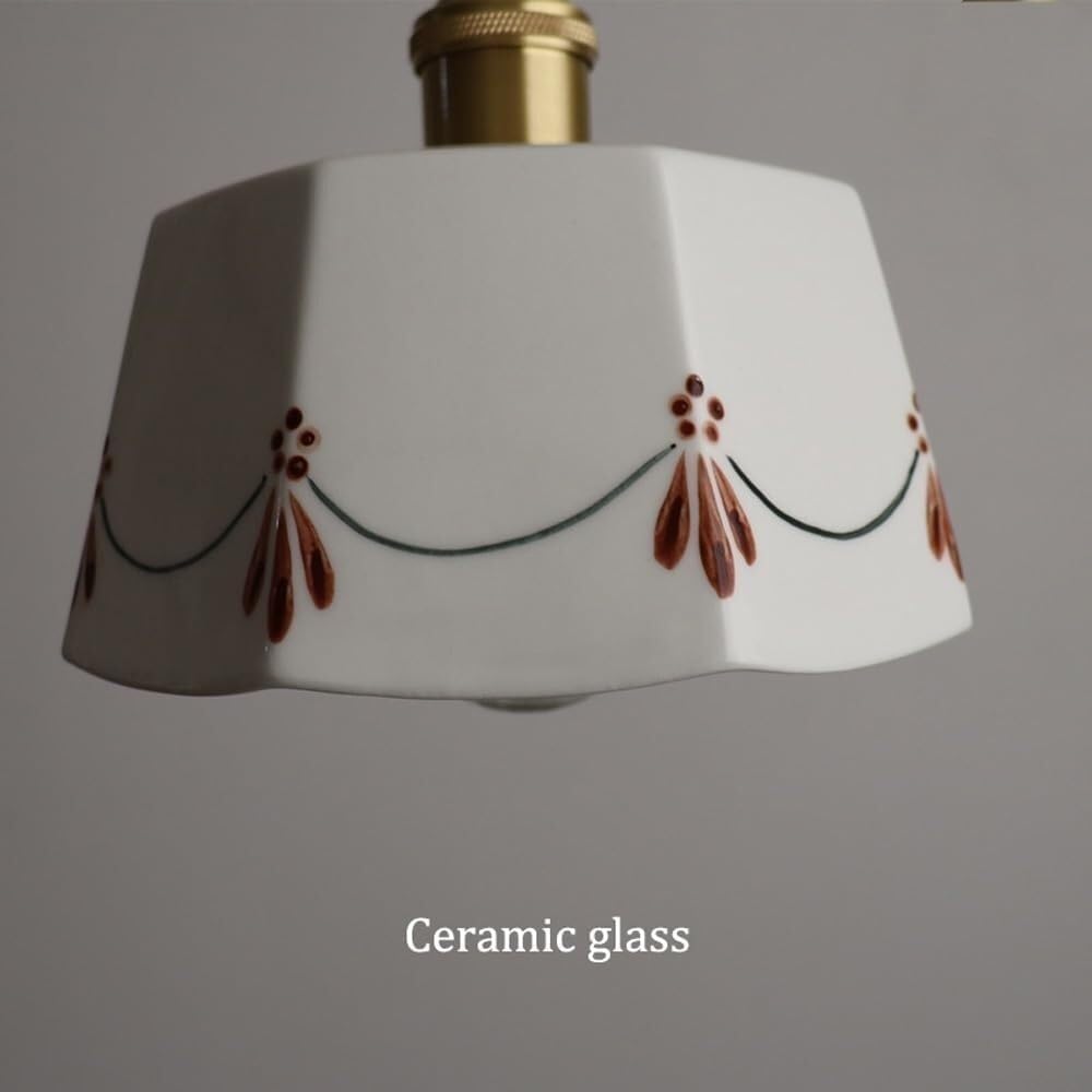 Lámpara colgante cerámica blanca con decoración artística mediados siglo, detalles modernos latón, lámpara colgante metal, lámpara decorativa for pasillo interior(18cm)