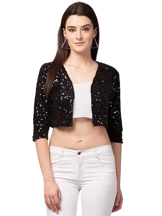 Women Black Sequance Jacket Style 3/4th Sleeve Wine Shrug
