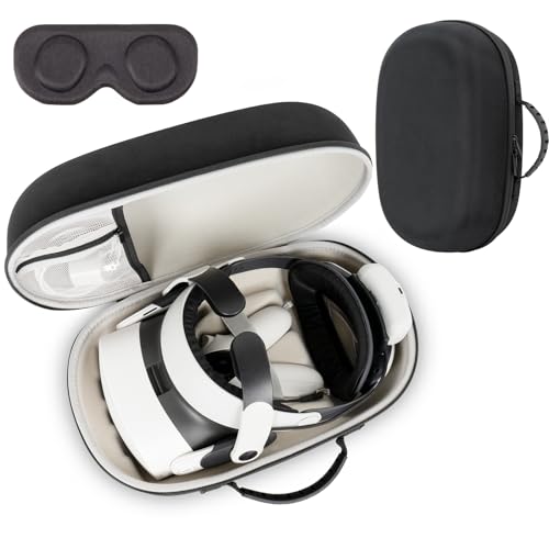 XINGFUDAO Funda de transporte grande para Meta Quest 3/Quest 3S, bolsa de almacenamiento protectora compatible con correa para la cabeza Kiwi/BOBOVR/Maecker y accesorios, Black, L, Sencillo