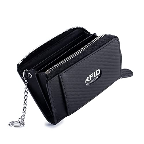 Compact RFID Blocking BAKUN Multi Credit Card Case Slim Wallet with Zipper Pocket Womens Ladies Mini Coin Purse(Black)