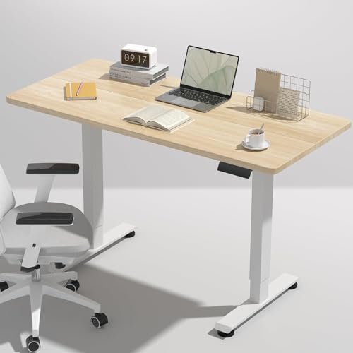Image of Veken 47.2 Inch Electric Standing Desk, Height Adjustable Sit Stand Up, Wood Desktop, Work Home Office Computer PC Desks, Gaming Writing Study Bedroom Rising Table, Nature