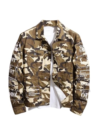 Image of SOLY HUX Men's Denim Jacket Letter Graphic Button Down Flap Pocket Long Sleeve Streetwear Jacket