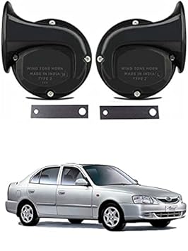 RKPSP Universal Windtone Jalwa Horn (2 and 4 Wheelers), Black Color, Heavy Plastic Body, Set of 2, 12V Voltage for Accent Universal for All Models