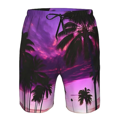 Palm Tree Purple Sunset Men's Standard Quick Dry Swim Trunk,Casual Mens Swim Trunks with Mesh Lining4
