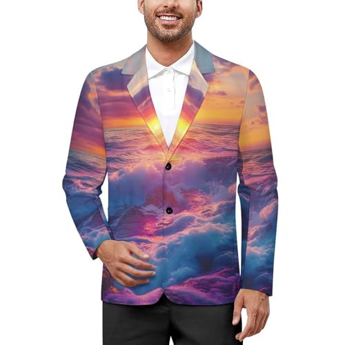 Sunset Over The Ocean Mens Suit Jacket Lapel Blazers V Neck Button Business Coat Tuxedo for Wedding Party