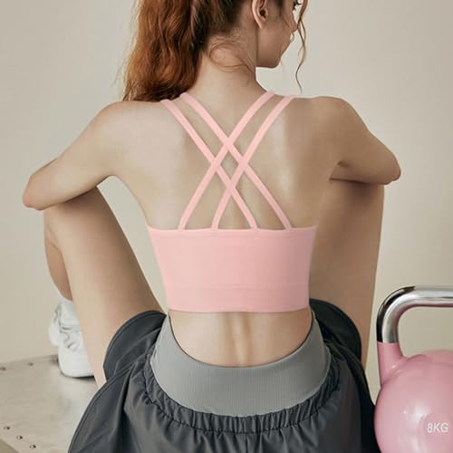 Image of WOYYHO Cross Back Sports Bra for Women Padded Medium Support Workout Bra