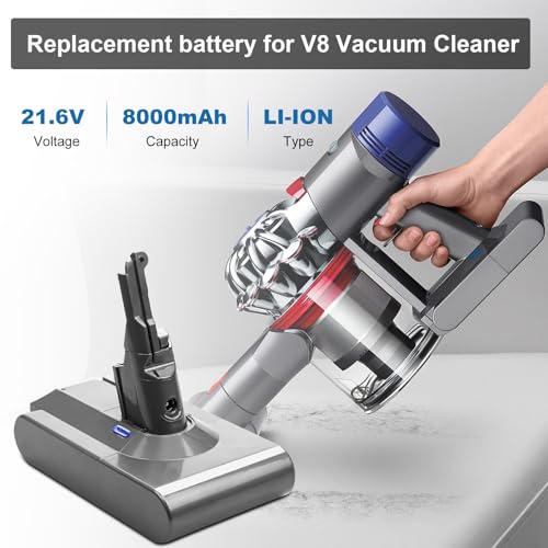 Image of 21.6V 8000mAh High Capacity Lithium-ion Replacement for V8 Battery 21.6 Volt 8.0A Compatible with V8 Battery Absolute Animal Motorhead Fluffy Carbon Fiber Vacuum SV10 Vacuum Power Tools (Silver)