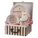 Grasslands Road Wish Come True Baby's First 3-Piece Pink Place Setting In Suitcase Gift Box with Owl Squeake Toy