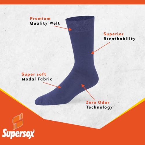 Image of Supersox Zero Collection Ultra Soft Premium Modal Crew Socks for Man | 6X Softer Than Cotton | Breathable, Moisture Wicking & Zero Odor | All-Day Comfort | Blue, White, Black | Pack of 3