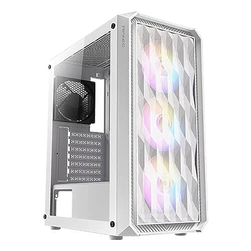 Image of Antec NX292 White ATX Mid-Tower Case, Tempered Glass Side Panel, Full Side View, Pre-Installed 4 x 120mm in Front