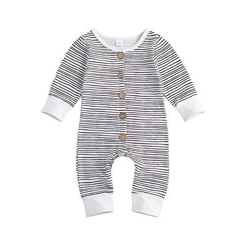 Yccutest Newborn Baby Girl Boy Clothes One Piece Romper Bodysuit Cute Pattern Long Sleeve Jumpsuit Toddler Outfits (White Stripe, 0-3 Months)