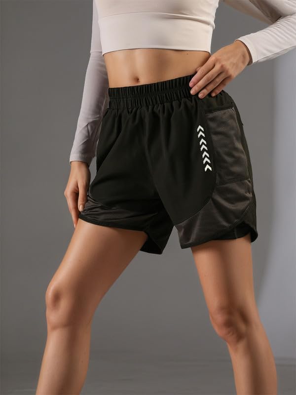 Image of CHKOKKO Gym Shorts for Women Workout Quick Dry fit Double Layered Inner Compression with Pockets Lightweight Running Yoga Sports & Training