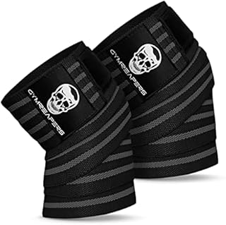 Knee Wraps (Pair) With Strap for Squats, Weightlifting, Powerlifting, Leg Press, and Cross Training - Flexible 72 inch Knee Wraps for Squatting - For Men & Women (Gray)