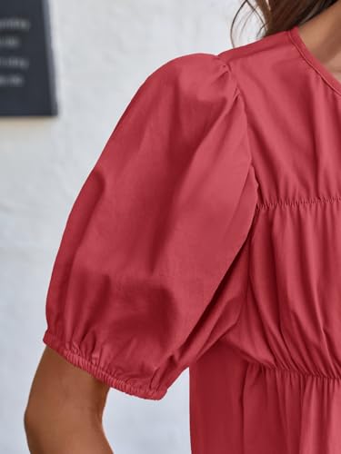 Image of Tankaneo Womens Puff Sleeve Peplum Babydoll Tops Summer Flowy Pleated Cotton T-Shirts Casual Loose Fit Cute Blouse
