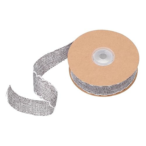 BEBEMOKO 1 rollo de cinta roja tapizada de gasa de yute para sombrero, envoltura de diamantes de imitación, cinta de terciopelo con doble alambre, poliéster gris