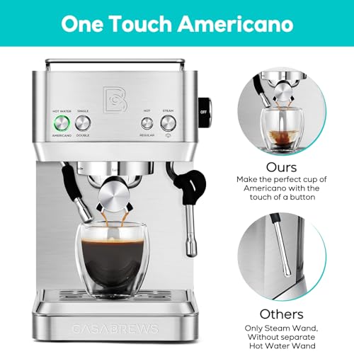 Image of CASABREWS Espresso Machines with Milk Frother, 20 Bar Espresso Maker with Hot Water Wand for Americano, Latte, Cappuccino, Espresso Coffee Machine with Adjustable Temperature, Gift for Women Men