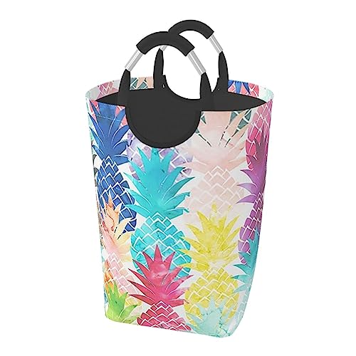 カラフルのパイナップル ランドリーバスケット 洗濯カゴ 取っ手付き ハンドル付き 大容量 50l ランドリー収納 洗濯物入れ