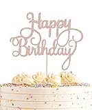 AHAORAY Happy Birthday Cake Topper - Rose Gold Glitter Happy Birthday Cake Bunting Decor - Birthday Party Cake Decoration Supplies, for Photo Booth Props