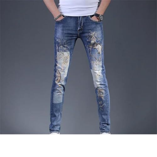 Men Printed Jeans in Denim Clothing with Slim Fit and Elastic Feet Casual Pants2