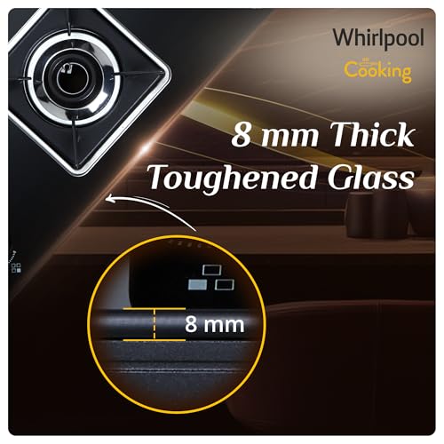 Image of Whirlpool 90cm 4 Burner Auto Ignition Gas Stove | SABAF Brass Burners & Valves | 8mm Thick Toughened Black Glass | 10-Year Burner & Valve and 5-Year Glass Warranty | GRANDIOSA ULTRA LOTUS 904 CT AI BR