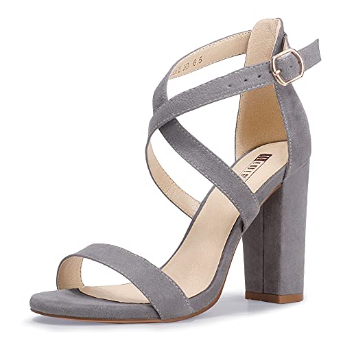 IDIFU Women's Chunky High Heel Sandal Strappy Open Toe Ankle Strap Dress Shoes for Women Bridesmaid...