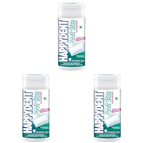 Image of Happydent White, Xylitol Sugarfree Spearmint Flavour, Chewing Gum Pocket Bottle, 24.2 g, 22 pc (Pack of 3)