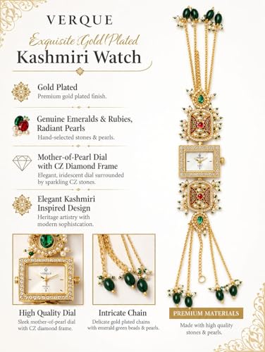 Image of Traditional Kundan Meenakari Bracelet Watch for Women | Ethnic Jewellery Analog Watch | Gold Plated Chain Designer Watch for Girls & Women