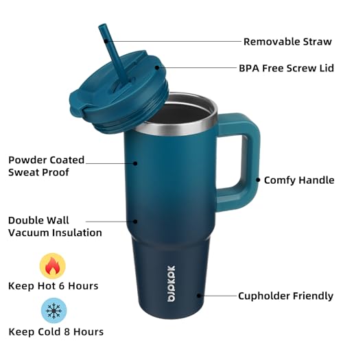 Image of BJPKPK Tumbler With Handle And Straw 30oz Insulated Tumbler Cups With Lid Stainless Steel Travel Coffee Mug,Indigo Black