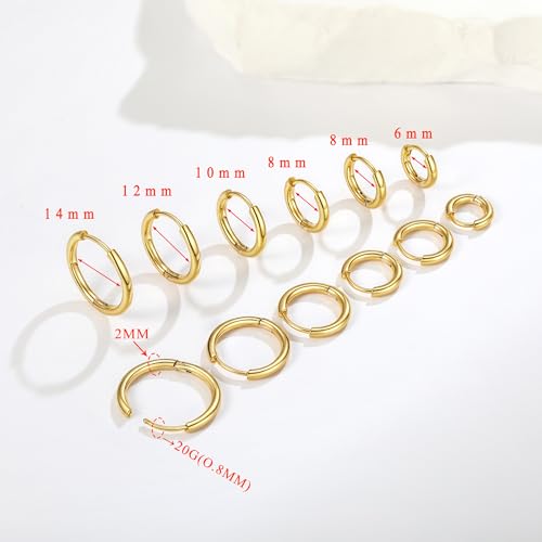6 Pairs Small Gold Huggie Hoop Earrings Set for Women, 14K Gold Plated Lightweight Minimalist Hypoallergenic Hoops Earrings Pack for Multiple Piercing Cartilage Hoop Earrings Stack Jewelry2