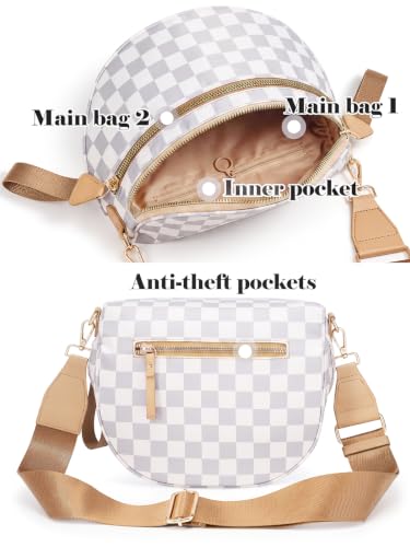 Image of Black and White Checkered Crossbody Bag Bum Bag for Women,Spacious Checkered Purse Fanny Packs Belt Bag