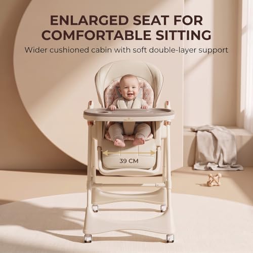 Image of StarAndDaisy 2-in-1 Swing Royal High Chair for Baby, 5-Level Height Adjustable Feeding Chair with 3-Position Recline, Dual-Layer Removable Tray, 5-Point Safety Harness, Adjustable Footrest & Lockable Wheels