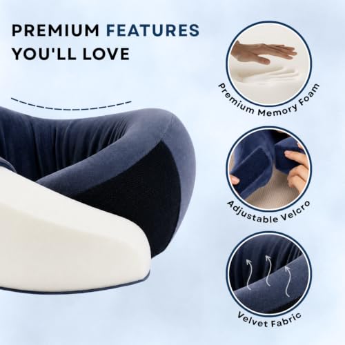 Image of Memory Foam 360 Travel Neck Pillow with Adjustable Velcro | 360 Neck & Head Support, Dual-Height Design, Adjustable Velcro, Velvet Fabric Cover, For Airplane, Car & Train