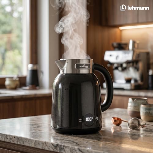 LEHMANN Bouilloire Électrique 1,5 L avec Temperature Réglable 40-100 °C, 2200 W, Ebullition Rapide, Fonction de Maintien au Chaud, Écran LED, Intérieur Inox, Arrêt Automatique, sans BPA, Noir – vue 2