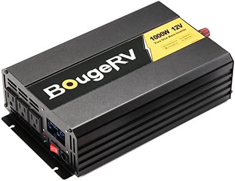 BougeRV Pure Sine Wave Inverter 1000W Convert DC 12V to AC 120V, with LCD Digital Displayer, Wired Remote Controller, for Off-Grid Solar Power System, RV, Home Backup Power
