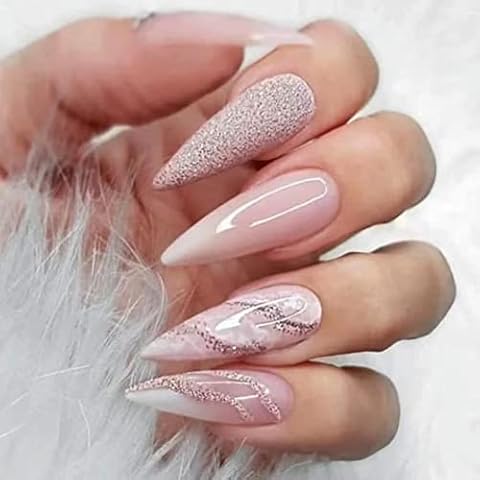 RUNRAYAY Marble Nude Long Fake Nails Cover