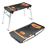DNA MOTORING 7 in 1 Folding Heavy Duty Workbench as Work Bench, Car Creeper, Saw Horses, Dolly, Scaffold, Hand Truck, Platform for Warehouse Garage, W/ 4 Wheels, Black, Tools-00526