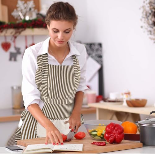 DONGFENGLION 2er Set Küchenschürze Damen mit Spitzen Tasche, Ölbeständig Schmutzabweisend aus Baumwolle Leinen für Kochen Backen Grillen, Geschenke für Frauen