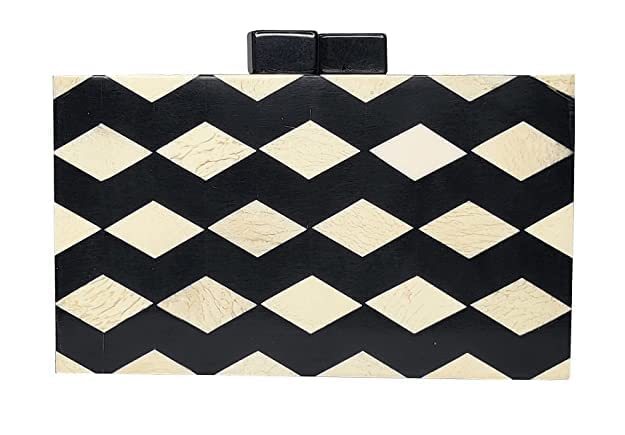 Women's Black White Check Resin Marble Clutch, (18 x 5 x10.5cm)-image-18