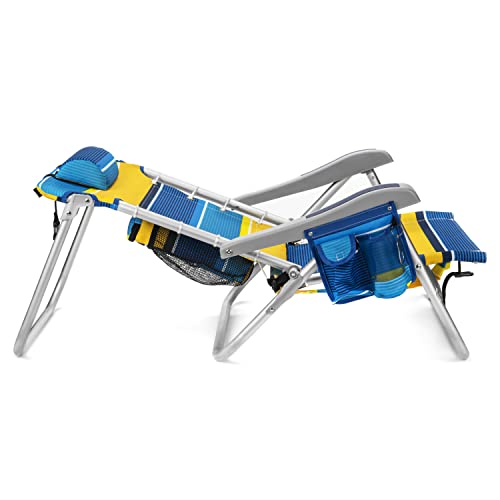 Homevative Cooler+ Folding Backpack Beach Chair With 5 Positions, Towel Bar, Xl Cooler Pouch, Storage Net, Cup And Phone Holder, Sunshine #TOP1