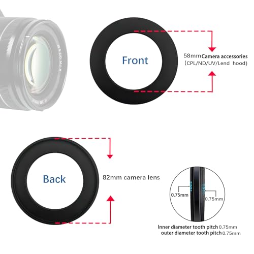 Image of 82mm to 58mm /82mm-58mm Step-Down Ring Filter Adapter for All Brands UV,ND,CPL,Metal Step-Down Ring Adapter