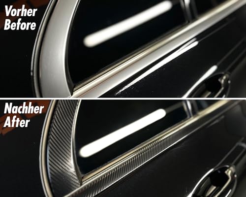 Foliatec Chrome Out Set Auto Zierleisten Folie Zierstreifen zum Folieren von Auto Chromleisten, carbon glänzend, 15m x 5cm