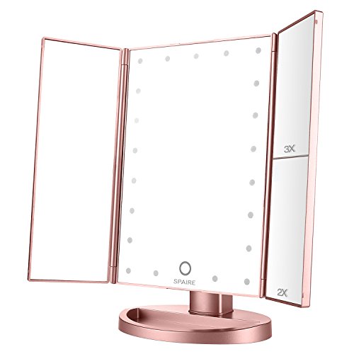 Blanc Miroir De Bureau Lumineux A Led De Magnification 1x 2x 3x Batterie Et Charge Usb Rotation De 180 Degres Libre Reglable Coiffeuse Miroir Grossissant Miroir De Maquillage Triple Decoration De La