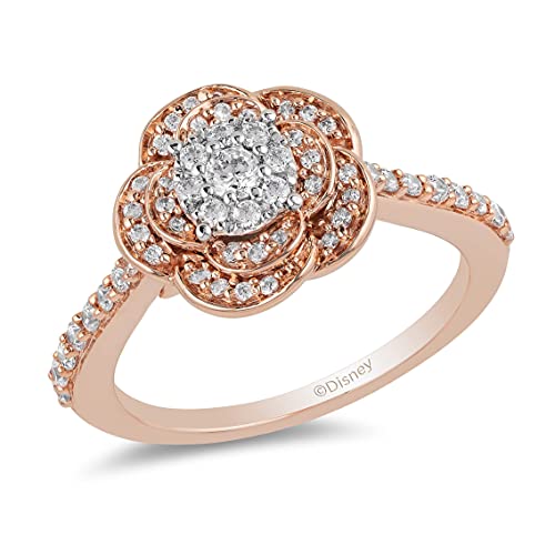 Jewelili Enchanted Disney Fine Jewelry 10k Rose Gold 1/2 Cttw Diamond Belle Rose Bridal Ring