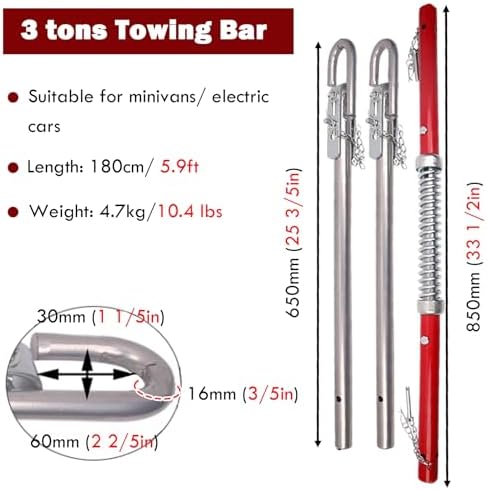 Anti-Tailgating Tow Pole Bar, 5t Load Spring Damper Stabilizer for Cars, Trailers, Trucks - Enhance Safety & Recovery with Durable Towing Bar System