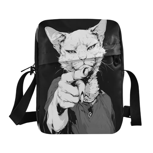 messenger bag cute crossbody bag men Womens Cross Body Purse Bags Adjustable Strap for Outdoor Daily Outdoor Daily- Black Punk Cat White Cool