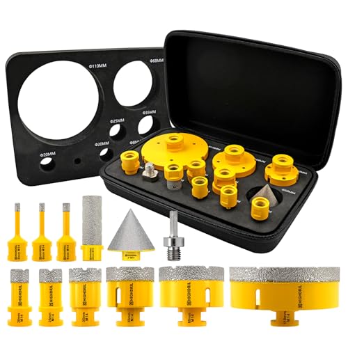 HIGHDRIL Foret Diamant Kit 12pcs(6/6/8/20/25/35/50/68/110mm Mèches Diamantées+20mm Fraise...