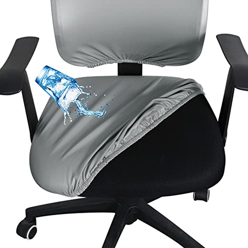 Bestenrose Waterproof Office Desk Chair Cover PU Leather Computer Chair Covers Chair Slipcovers Removable Rotating Chair Seat Cushion Protector Cover (Grey