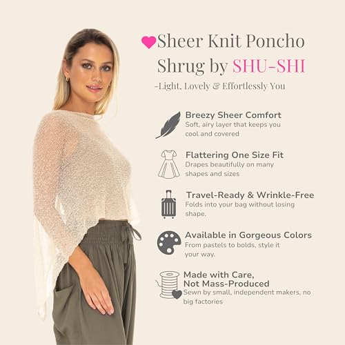Image of SHU-SHI Womens Sheer Knit Poncho Shrug Lightweight Cover Up One Size Fits Most